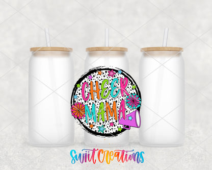 Cheer Mama Colorful frosted glass tumbler group view with lids and straws