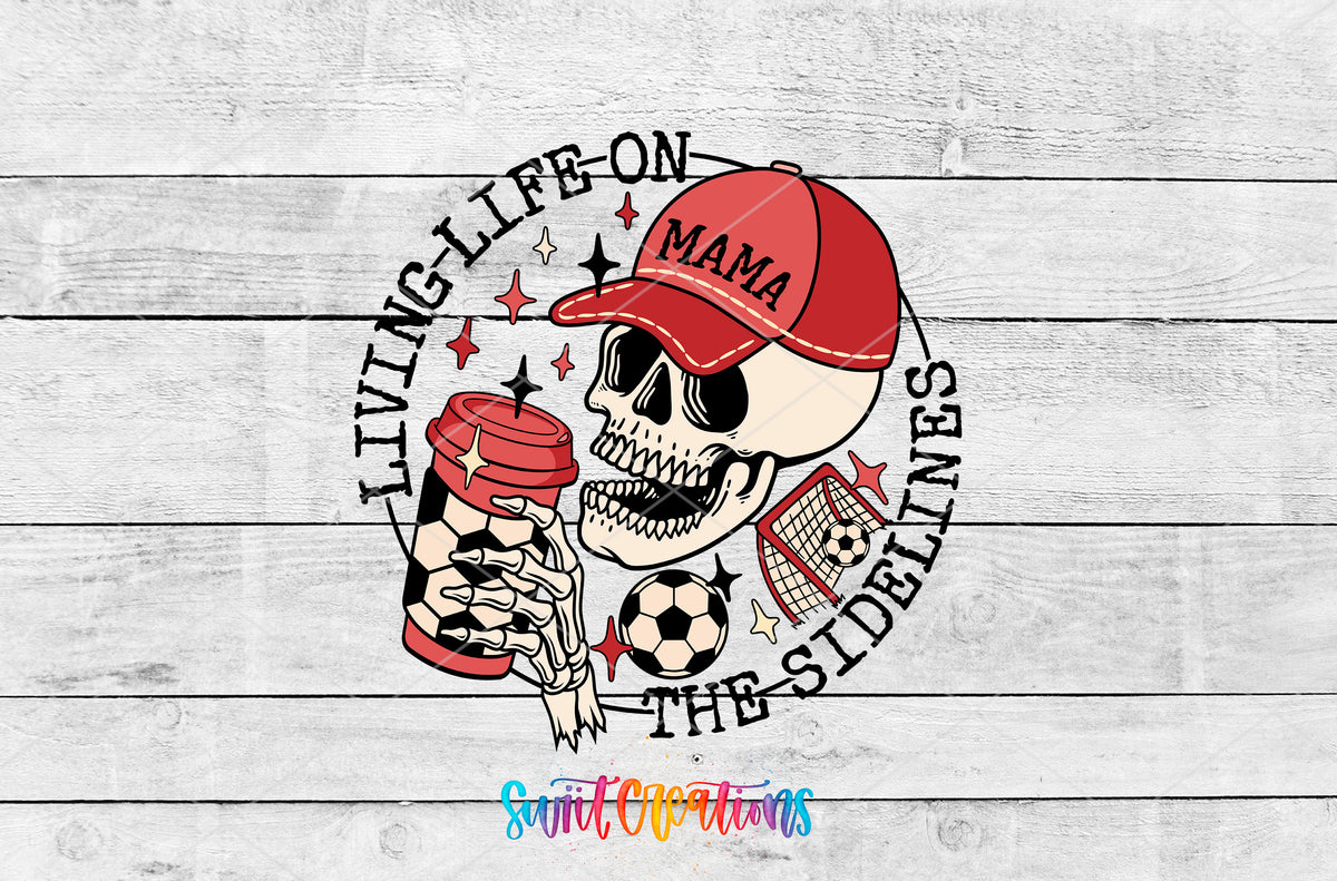Soccer Mama Living Life on the Sidelines artwork detail for the finished 16 oz tumbler