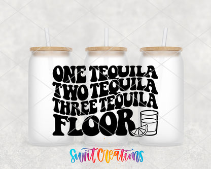 One Tequila Two Tequila Floor frosted glass tumbler group view with lids and straws