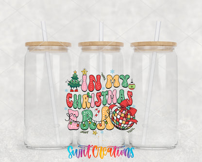In My Christmas Era clear glass tumbler group mockup with bamboo lids and straws