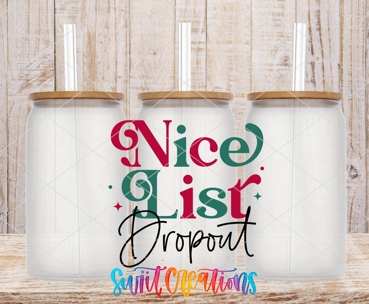 Nice List Dropout frosted glass tumbler mockup with bamboo lids and straws