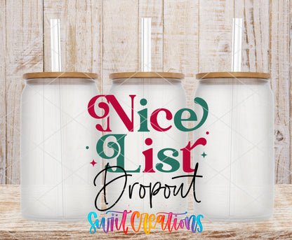 Nice List Dropout frosted glass tumbler mockup with bamboo lids and straws