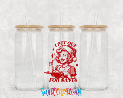 I Put Out for Santa clear glass tumbler group mockup with bamboo lids and straws