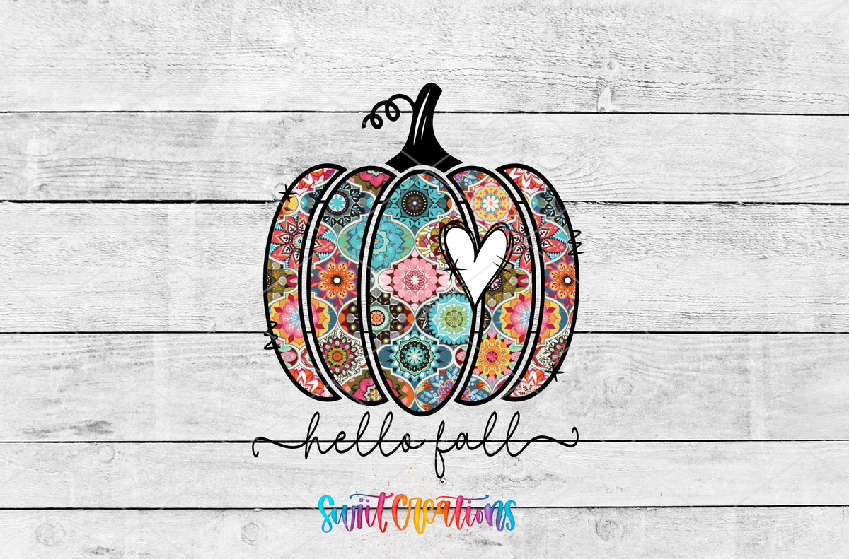 Hello Fall Floral Pumpkin artwork detail for the finished 16 oz tumbler
