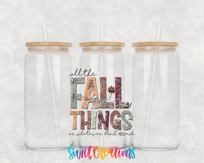 All the Fall Things clear glass tumbler group mockup with bamboo lids and straws