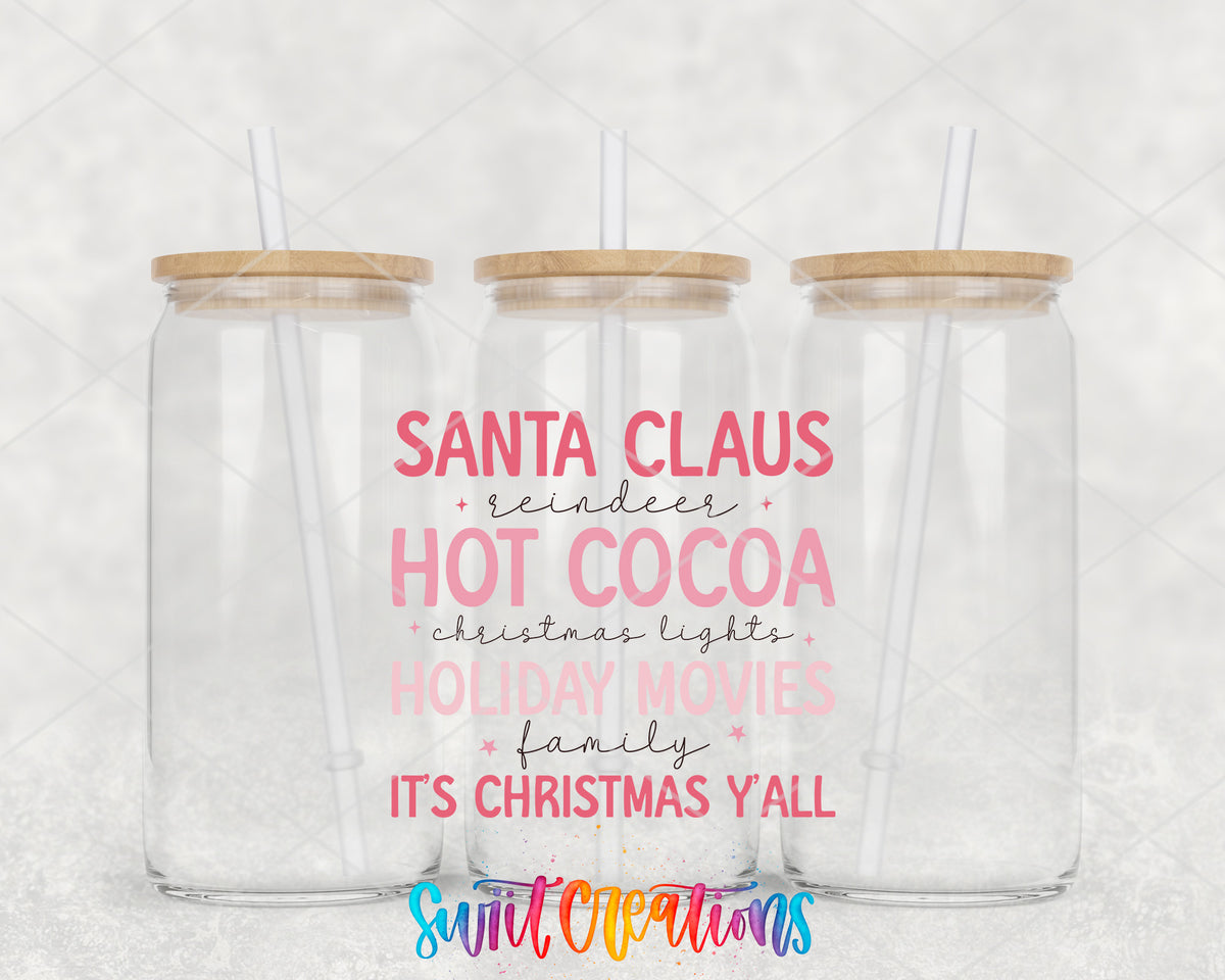 It Is Christmas Yall clear glass tumbler group mockup with bamboo lids and straws