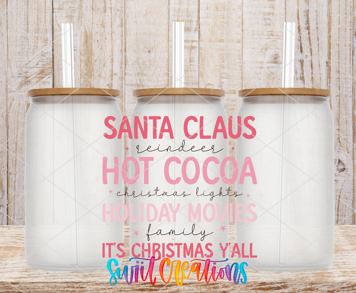 It Is Christmas Yall frosted glass tumbler mockup with bamboo lids and straws