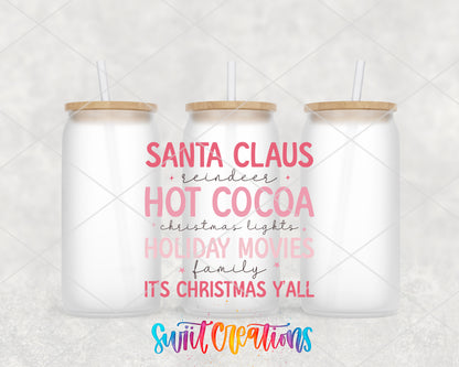 It Is Christmas Yall frosted glass tumbler group view with lids and straws