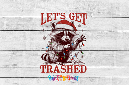 Let Us Get Trashed Christmas Raccoon artwork detail for the finished 16 oz tumbler