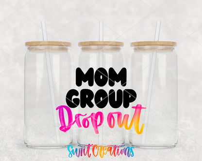 Mom Group Dropout clear glass tumbler group mockup with bamboo lids and straws