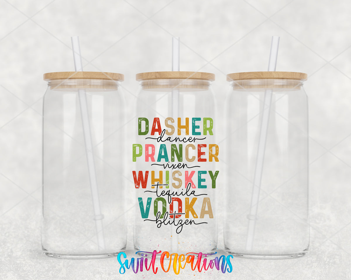 Reindeer Names Holiday Drinks clear glass tumbler group mockup with bamboo lids and straws