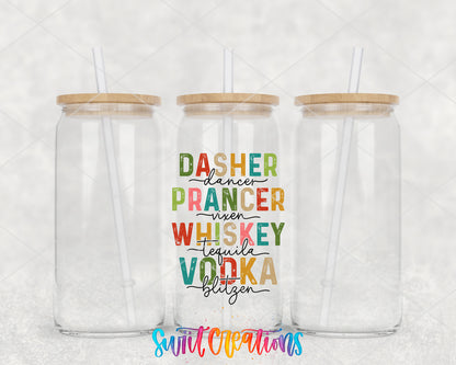 Reindeer Names Holiday Drinks clear glass tumbler group mockup with bamboo lids and straws