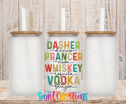 Reindeer Names Holiday Drinks frosted glass tumbler mockup with bamboo lids and straws