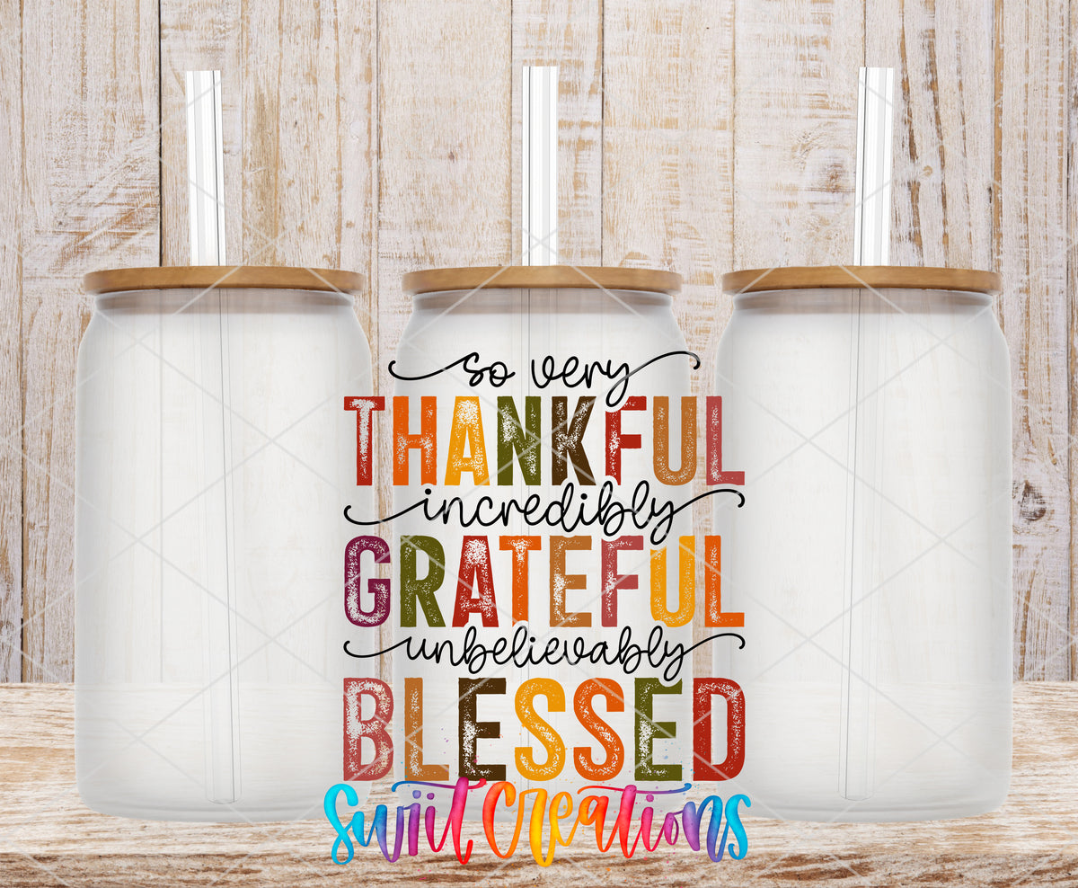 Thankful Grateful Blessed frosted glass tumbler mockup with bamboo lids and straws