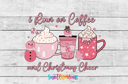 Coffee and Christmas Cheer Pink Drinks artwork detail for the finished 16 oz tumbler