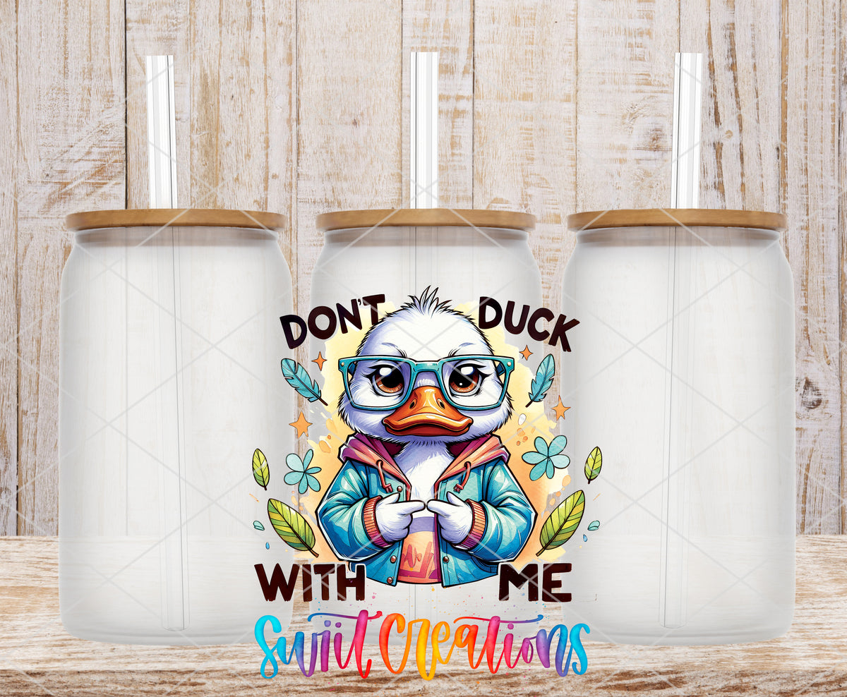 Do Not Duck With Me Glasses frosted glass tumbler mockup with bamboo lids and straws