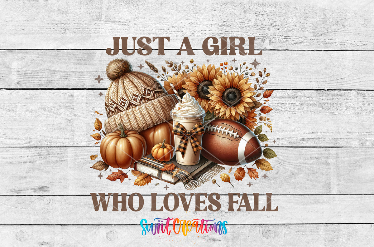 Just a Girl Who Loves Fall artwork detail for the finished 16 oz tumbler