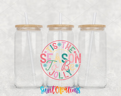 Tis the Season to Be Jolly clear glass tumbler group mockup with bamboo lids and straws