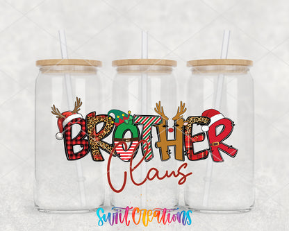 Brother Claus clear glass tumbler group mockup with bamboo lids and straws