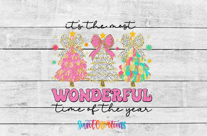 Most Wonderful Time Pink Christmas artwork detail for the finished 16 oz tumbler