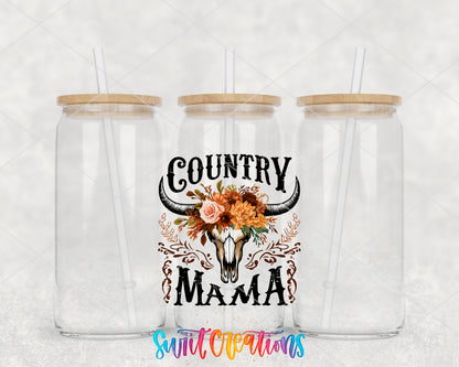 Country Mama clear glass tumbler group mockup with bamboo lids and straws
