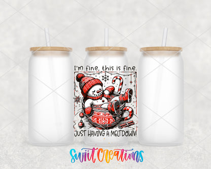 I'm Fine Just Having a Meltdown frosted glass tumbler group view with lids and straws