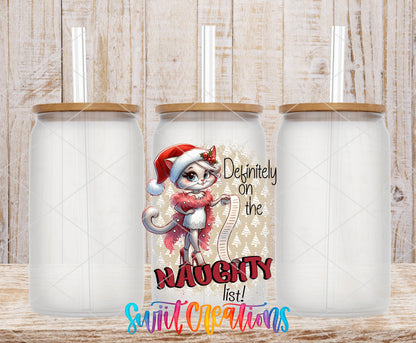 Definitely on the Naughty List frosted glass tumbler mockup with bamboo lids and straws