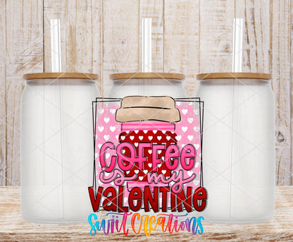 Coffee Is My Valentine frosted glass tumbler mockup with bamboo lids and straws
