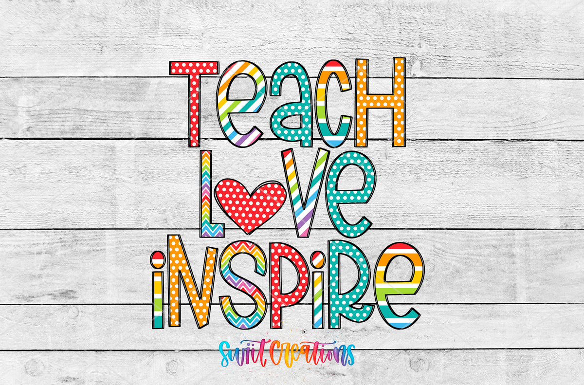 Teach Love Inspire artwork detail for the finished 16 oz tumbler
