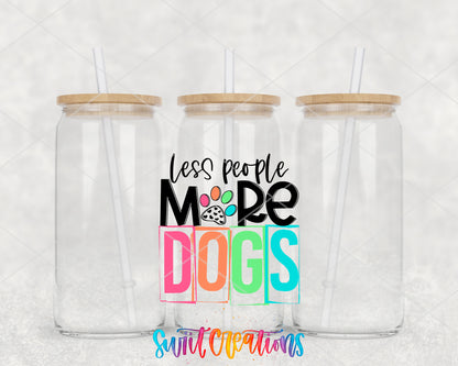 Less People More Dogs clear glass tumbler group mockup with bamboo lids and straws