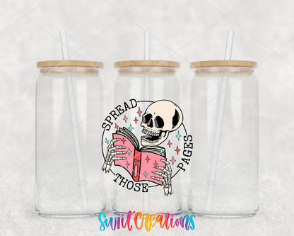 Spread Those Pages clear glass tumbler group mockup with bamboo lids and straws