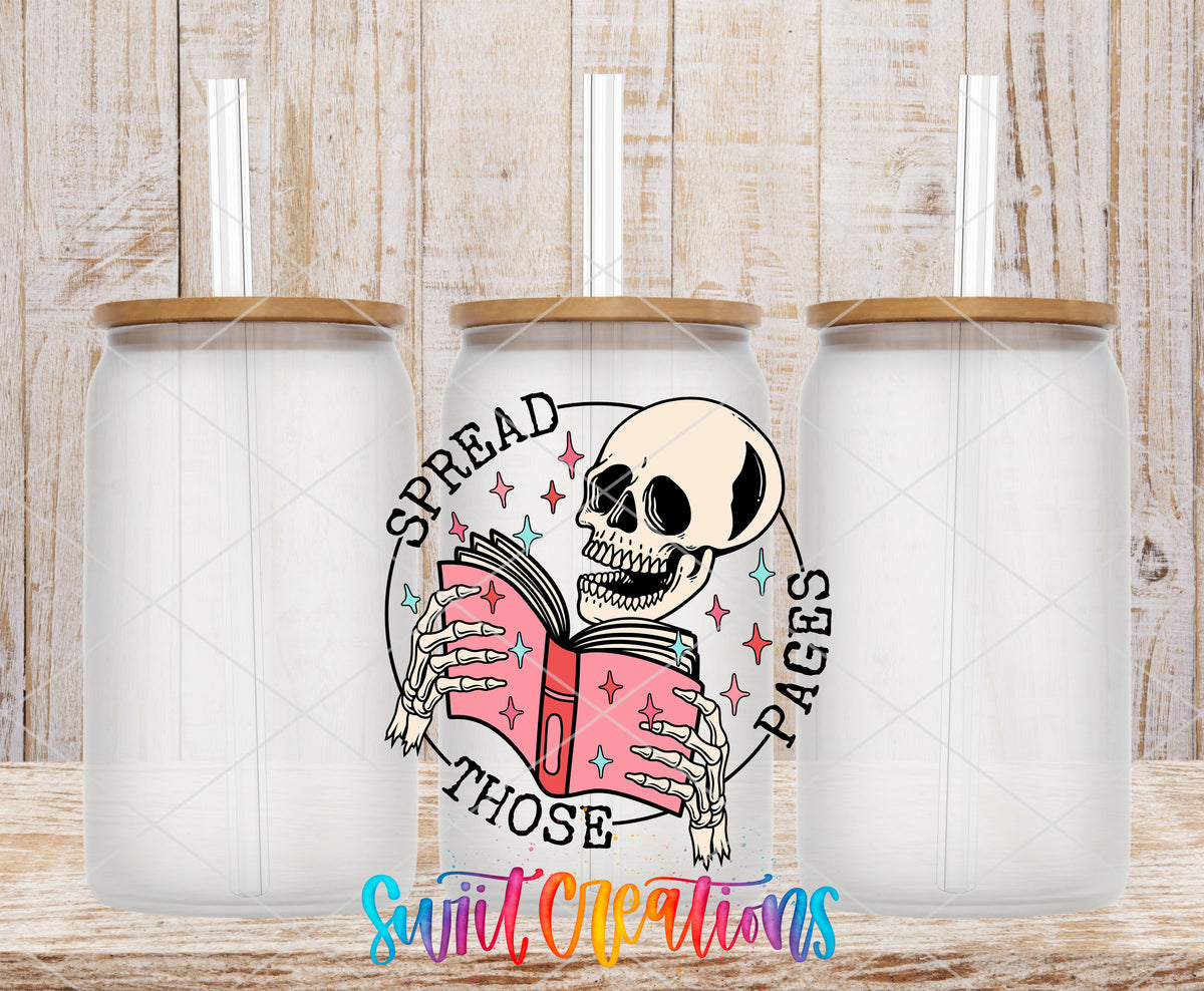 Spread Those Pages frosted glass tumbler mockup with bamboo lids and straws