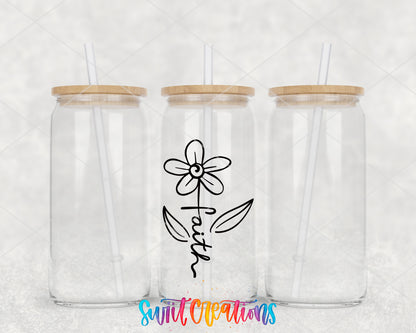 Faith Flower clear glass tumbler group mockup with bamboo lids and straws