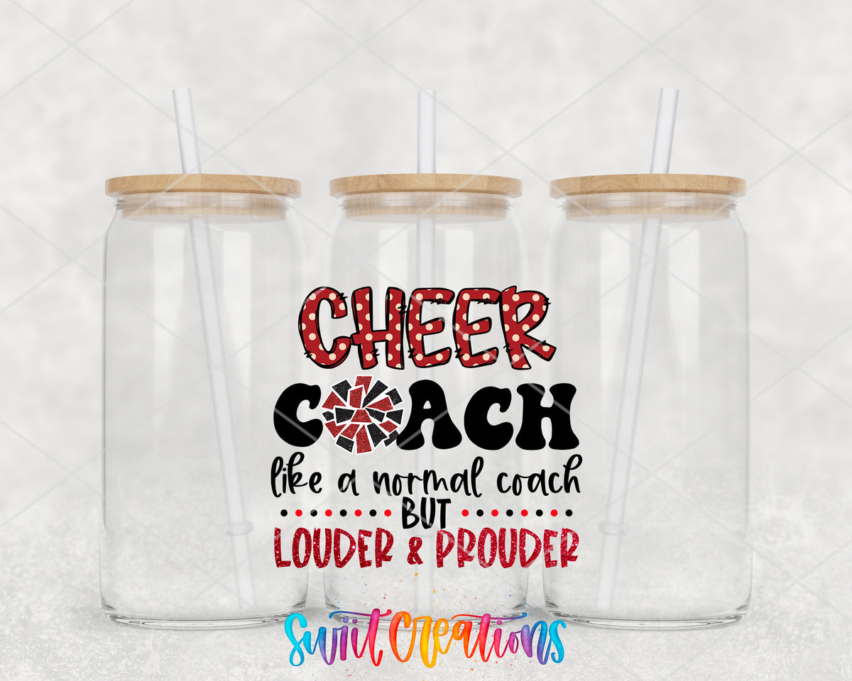 Cheer Coach clear glass tumbler group mockup with bamboo lids and straws