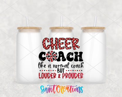 Cheer Coach frosted glass tumbler group view with lids and straws