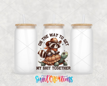 On the Way to Get My Shit Together frosted glass tumbler group view with lids and straws