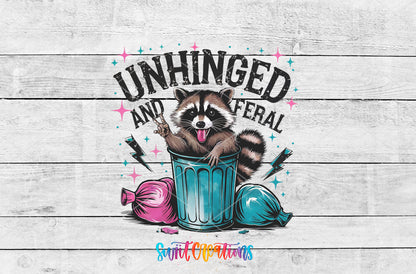 Unhinged and Feral Raccoon artwork detail for the finished 16 oz tumbler