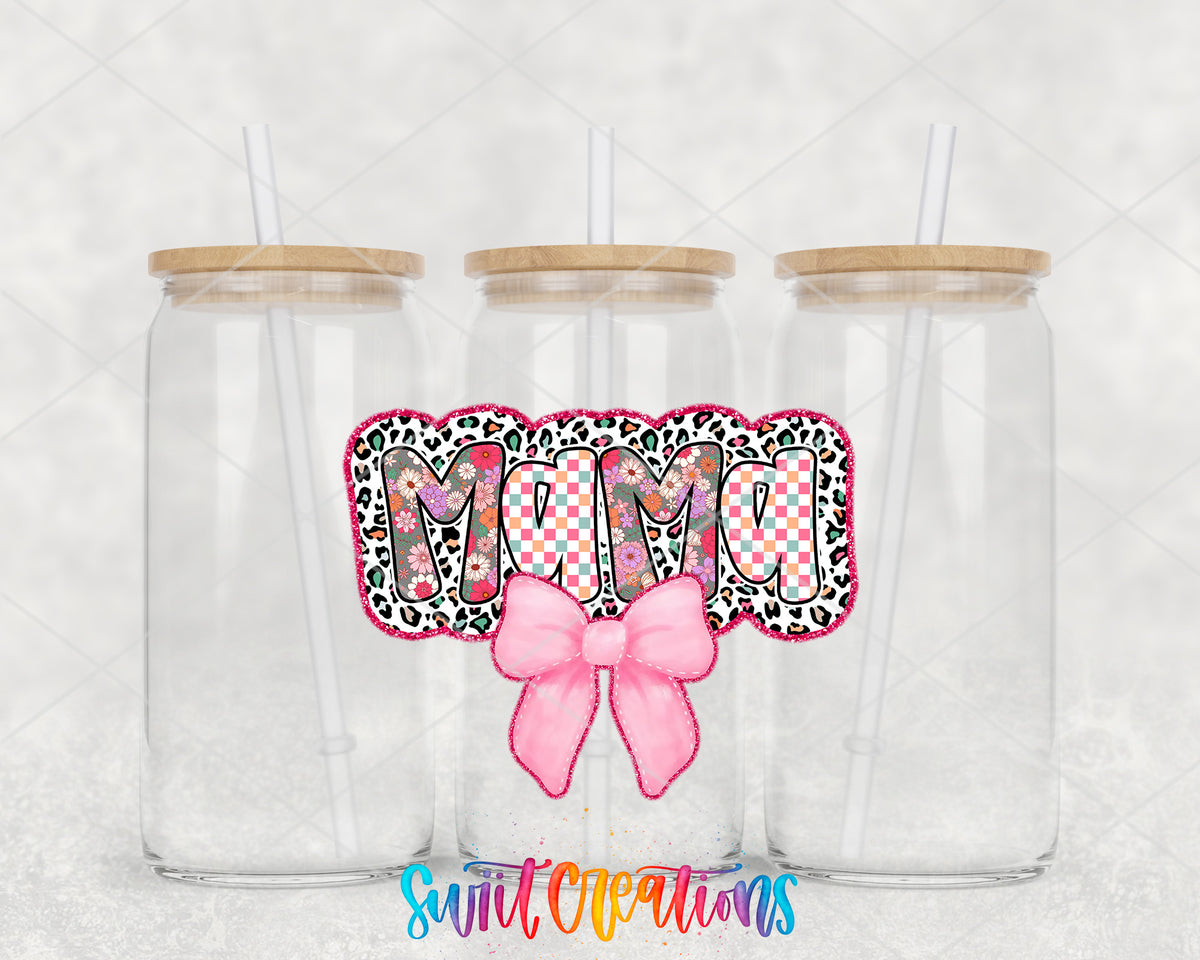 Mama Coquette clear glass tumbler group mockup with bamboo lids and straws