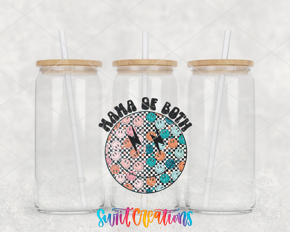 Mama of Both clear glass tumbler group mockup with bamboo lids and straws