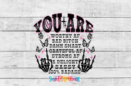 You Are a Badass Affirmation artwork detail for the finished 16 oz tumbler