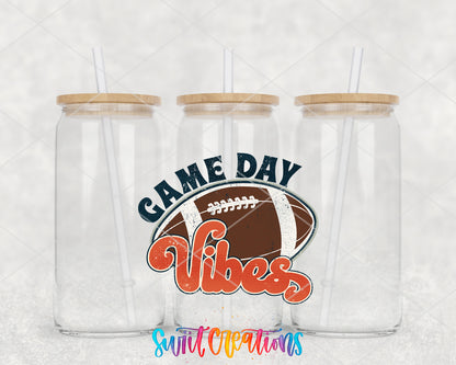 Football Game Day Vibes clear glass tumbler group mockup with bamboo lids and straws