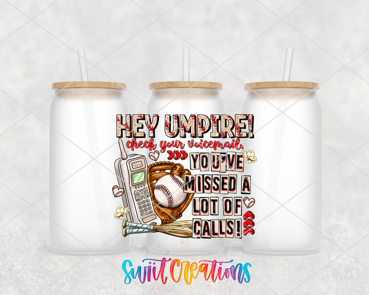 Hey Umpire frosted glass tumbler group view with lids and straws