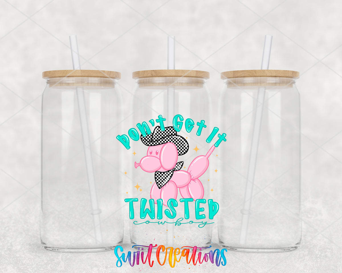 Don't Get It Twisted clear glass tumbler group mockup with bamboo lids and straws