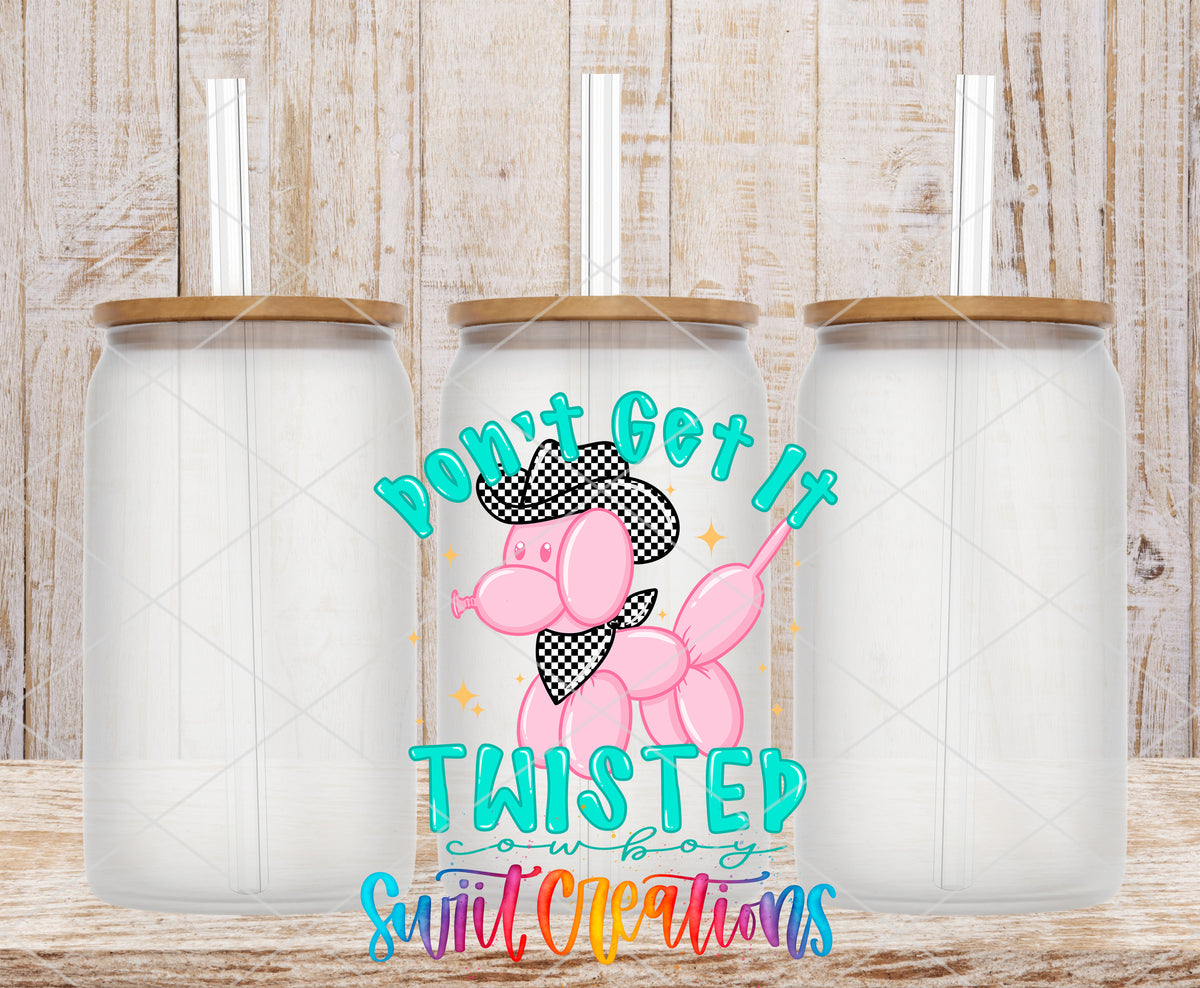 Don't Get It Twisted frosted glass tumbler mockup with bamboo lids and straws
