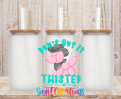 Don't Get It Twisted frosted glass tumbler mockup with bamboo lids and straws