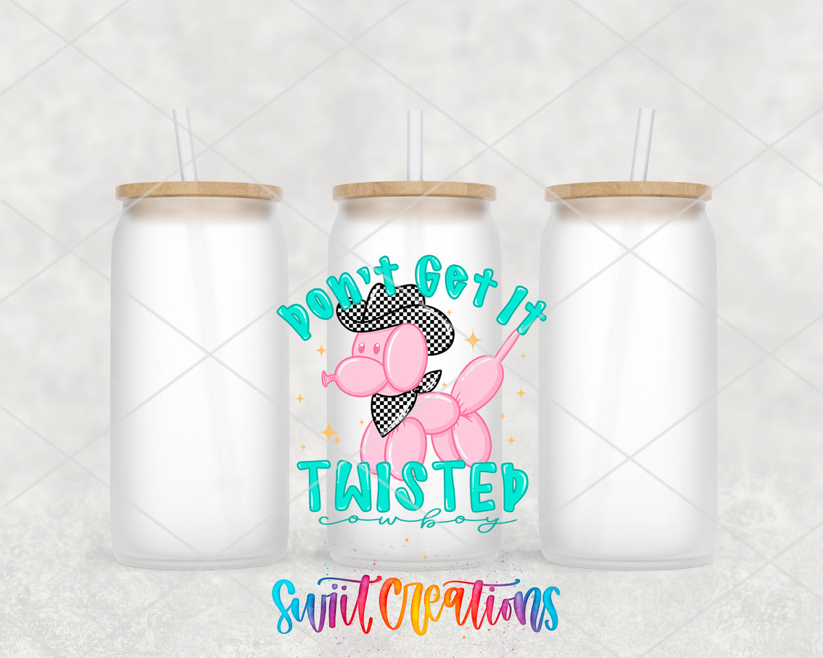 Don't Get It Twisted frosted glass tumbler group view with lids and straws