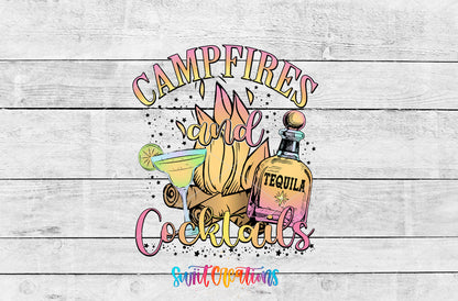 Campfires and Cocktails artwork detail for the finished 16 oz tumbler