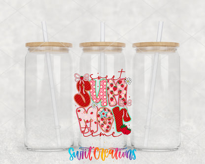 Sweet Summer Time clear glass tumbler group mockup with bamboo lids and straws