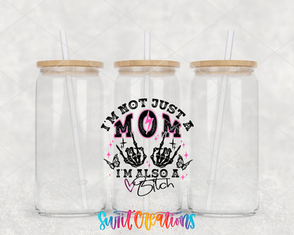 Not Just a Mom clear glass tumbler group mockup with bamboo lids and straws