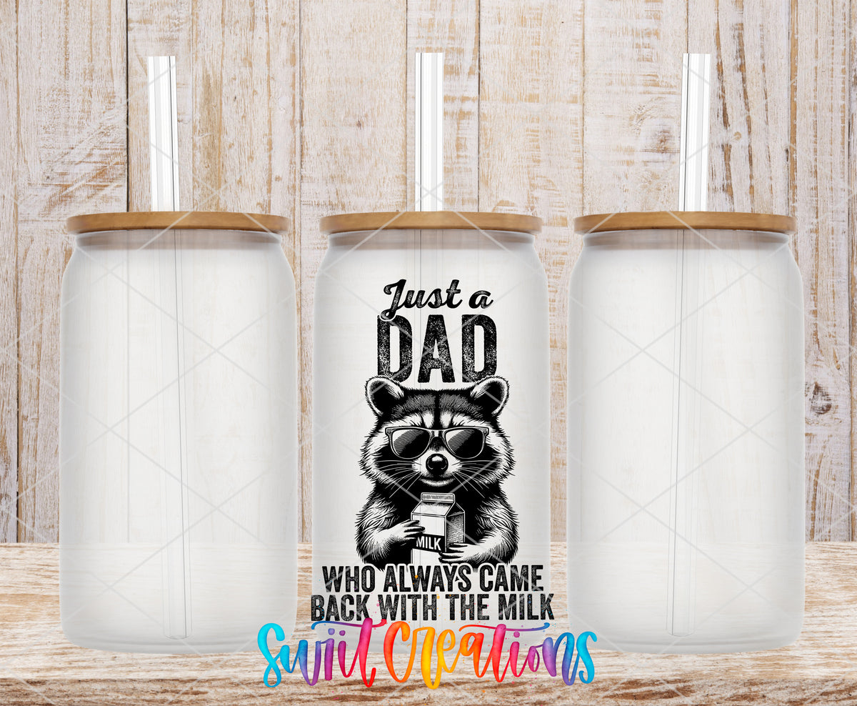Dad Came Back With the Milk frosted glass tumbler mockup with bamboo lids and straws